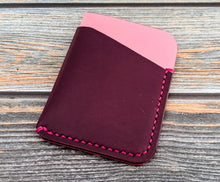 Load image into Gallery viewer, Pink and Purple 3 Pocket Italian Leather Slim Wallet