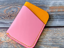 Load image into Gallery viewer, Pink and Sunflower 3 Pocket Italian Leather Slim Wallet