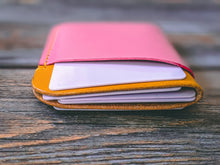 Load image into Gallery viewer, Pink and Sunflower 3 Pocket Italian Leather Slim Wallet