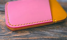 Load image into Gallery viewer, Pink and Sunflower 3 Pocket Italian Leather Slim Wallet