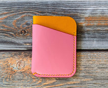 Load image into Gallery viewer, Pink and Sunflower 3 Pocket Italian Leather Slim Wallet