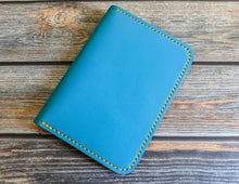 Load image into Gallery viewer, Turquoise, Pink, and Yellow Italian Leather Passport Cover