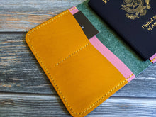 Load image into Gallery viewer, Turquoise, Pink, and Yellow Italian Leather Passport Cover