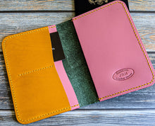 Load image into Gallery viewer, Turquoise, Pink, and Yellow Italian Leather Passport Cover