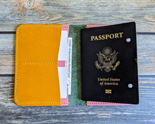 Load image into Gallery viewer, Turquoise, Pink, and Yellow Italian Leather Passport Cover