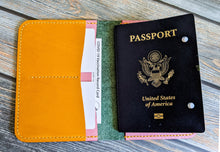 Load image into Gallery viewer, Turquoise, Pink, and Yellow Italian Leather Passport Cover
