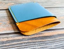 Load image into Gallery viewer, Turquoise Blue and Yellow 3 Pocket Italian Leather Slim Wallet