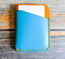 Load image into Gallery viewer, Turquoise Blue and Yellow 3 Pocket Italian Leather Slim Wallet