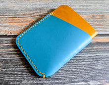 Load image into Gallery viewer, Turquoise Blue and Yellow 3 Pocket Italian Leather Slim Wallet