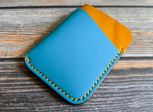 Load image into Gallery viewer, Turquoise Blue and Yellow 3 Pocket Italian Leather Slim Wallet