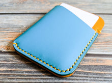 Load image into Gallery viewer, Turquoise Blue and Yellow 3 Pocket Italian Leather Slim Wallet