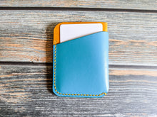 Load image into Gallery viewer, Turquoise Blue and Yellow 3 Pocket Italian Leather Slim Wallet