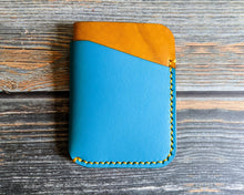 Load image into Gallery viewer, Turquoise Blue and Yellow 3 Pocket Italian Leather Slim Wallet