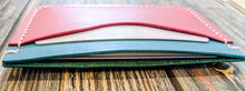 Load image into Gallery viewer, Pink and Blue Italian Leather Horizontal 3 Pocket Wallet