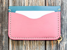 Load image into Gallery viewer, Pink and Blue Italian Leather Horizontal 3 Pocket Wallet