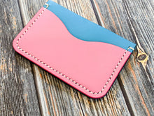 Load image into Gallery viewer, Pink and Blue Italian Leather Horizontal 3 Pocket Wallet