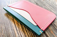 Load image into Gallery viewer, Pink and Blue Italian Leather Horizontal 3 Pocket Wallet