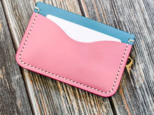 Load image into Gallery viewer, Pink and Blue Italian Leather Horizontal 3 Pocket Wallet