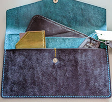 Load image into Gallery viewer, Sea Blue and Bright Navy Hand Sewn Italian Leather Clutch