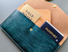 Load image into Gallery viewer, Signature Line: Mediterranean Blue and Natural Hand Sewn Italian Leather Clutch