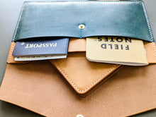 Load image into Gallery viewer, Signature Line: Mediterranean Blue and Natural Hand Sewn Italian Leather Clutch