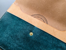 Load image into Gallery viewer, Signature Line: Mediterranean Blue and Natural Hand Sewn Italian Leather Clutch