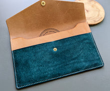 Load image into Gallery viewer, Signature Line: Mediterranean Blue and Natural Hand Sewn Italian Leather Clutch