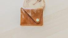 Load image into Gallery viewer, Caramel Italian Leather Asymmetrical Minimalist Snap Wallet