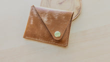 Load image into Gallery viewer, Caramel Italian Leather Asymmetrical Minimalist Snap Wallet