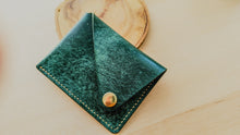 Load image into Gallery viewer, Emerald Green Italian Leather Asymmetrical Minimalist Snap Wallet