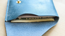 Load image into Gallery viewer, Sky Blue Italian Leather Asymmetrical Minimalist Snap Wallet