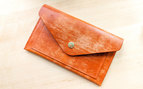 Orange Hand Sewn Italian Leather Envelope Cash/Card Wallet