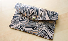 Load image into Gallery viewer, Black and White Hand Marbled Italian Leather Clutch