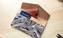 Load image into Gallery viewer, Black and White Hand Marbled Italian Leather Clutch