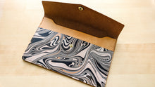 Load image into Gallery viewer, Black and White Hand Marbled Italian Leather Clutch