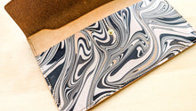 Load image into Gallery viewer, Black and White Hand Marbled Italian Leather Clutch
