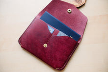 Load image into Gallery viewer, Burgundy Hand Sewn Italian Leather Snap Wallet/Passport Case