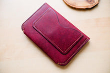Load image into Gallery viewer, Burgundy Hand Sewn Italian Leather Snap Wallet/Passport Case