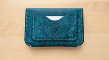 Load image into Gallery viewer, Mediterranean Blue Hand Sewn Italian Leather Snap Wallet/Passport Case