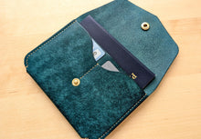 Load image into Gallery viewer, Mediterranean Blue Hand Sewn Italian Leather Snap Wallet/Passport Case