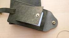 Load image into Gallery viewer, Hand Sewn and Handmade Olive Italian Leather Luggage Tag/ID