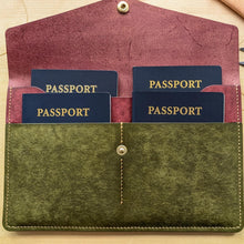 Load image into Gallery viewer, Burgundy and Olive Hand Sewn Italian Leather Travel Case