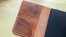 Load image into Gallery viewer, Handmade/ Hand Sewn American Harness Leather A5 Leather Notebook Cover