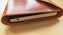 Load image into Gallery viewer, Handmade/ Hand Sewn American Harness Leather A5 Leather Notebook Cover