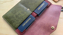 Load image into Gallery viewer, Burgundy and Olive Hand Sewn Italian Leather Travel Case