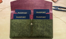 Load image into Gallery viewer, Burgundy and Olive Hand Sewn Italian Leather Travel Case