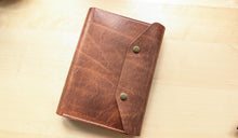Load image into Gallery viewer, Handmade/ Hand Sewn American Harness Leather A5 Leather Notebook Cover