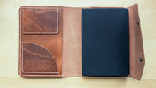 Load image into Gallery viewer, Handmade/ Hand Sewn American Harness Leather A5 Leather Notebook Cover