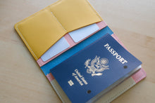 Load image into Gallery viewer, Handmade Pastel Blue, Pink, Yellow and White Italian Leather Passport and Papers Cover