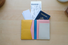 Load image into Gallery viewer, Handmade Pastel Blue, Pink, Yellow and White Italian Leather Passport and Papers Cover